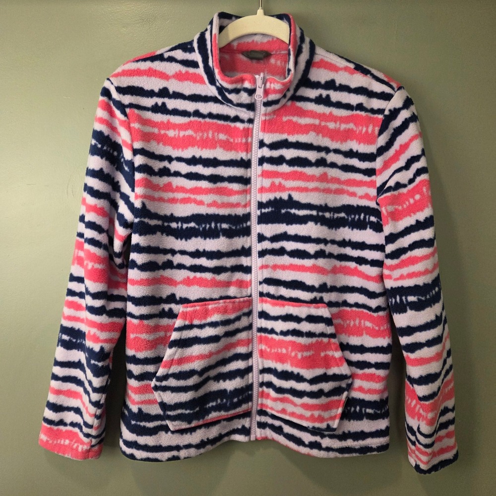 Eddie Bauer Girls Full Zip Fleece Jacket Size L 14/16 Lavender Pink Blue